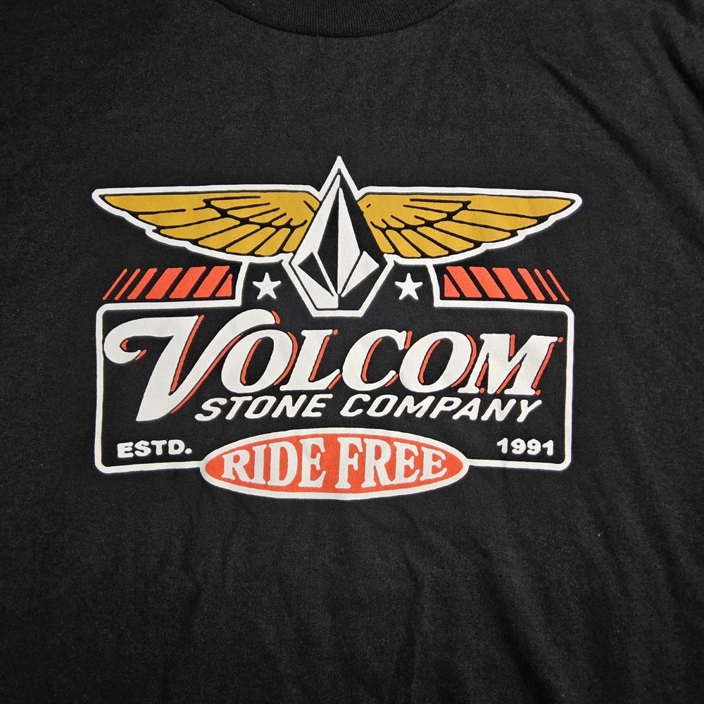 Volcom Stone Co Ride Free T-Shirt Mens Large Black Graphic Skate Surf New NWT L